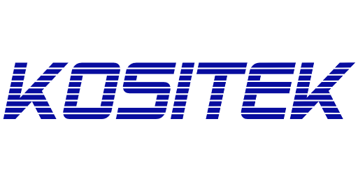 KOSITEK Logo Logo von KOSITEK, blau mit gestreifter Schrift.