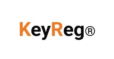 KeyReg Logo Logo von KeyReg, mit dem Schriftzug in Schwarz und Orange.